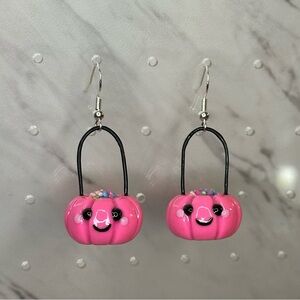 Pink Halloween Pumpkin Trick-or-Treat Basket - Handmade Earrings